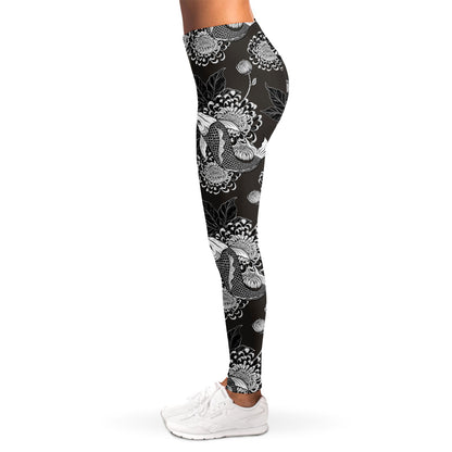 Koi Carp And Chrysanthemum Pattern Print Women's Leggings