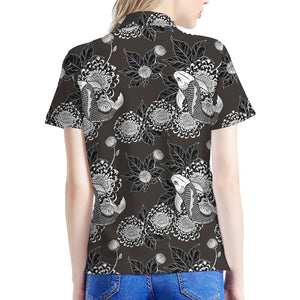 Koi Carp And Chrysanthemum Pattern Print Women's Polo Shirt