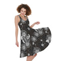 Koi Carp And Chrysanthemum Pattern Print Sleeveless Knee Length Dress