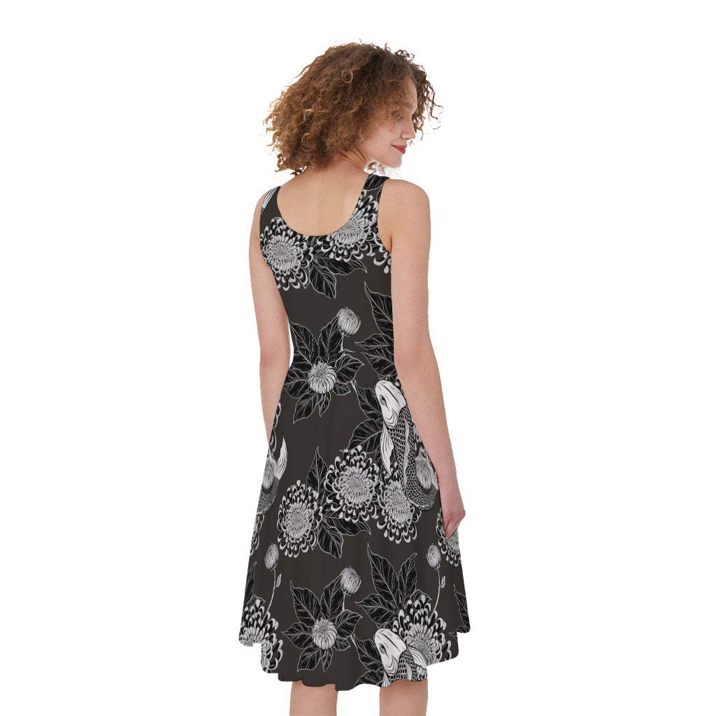 Koi Carp And Chrysanthemum Pattern Print Women's Sleeveless Dress