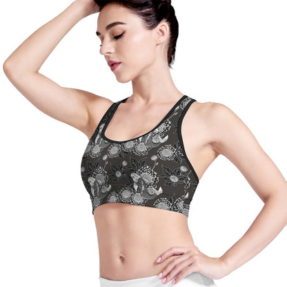 Koi Carp And Chrysanthemum Pattern Print Women's Sports Bra