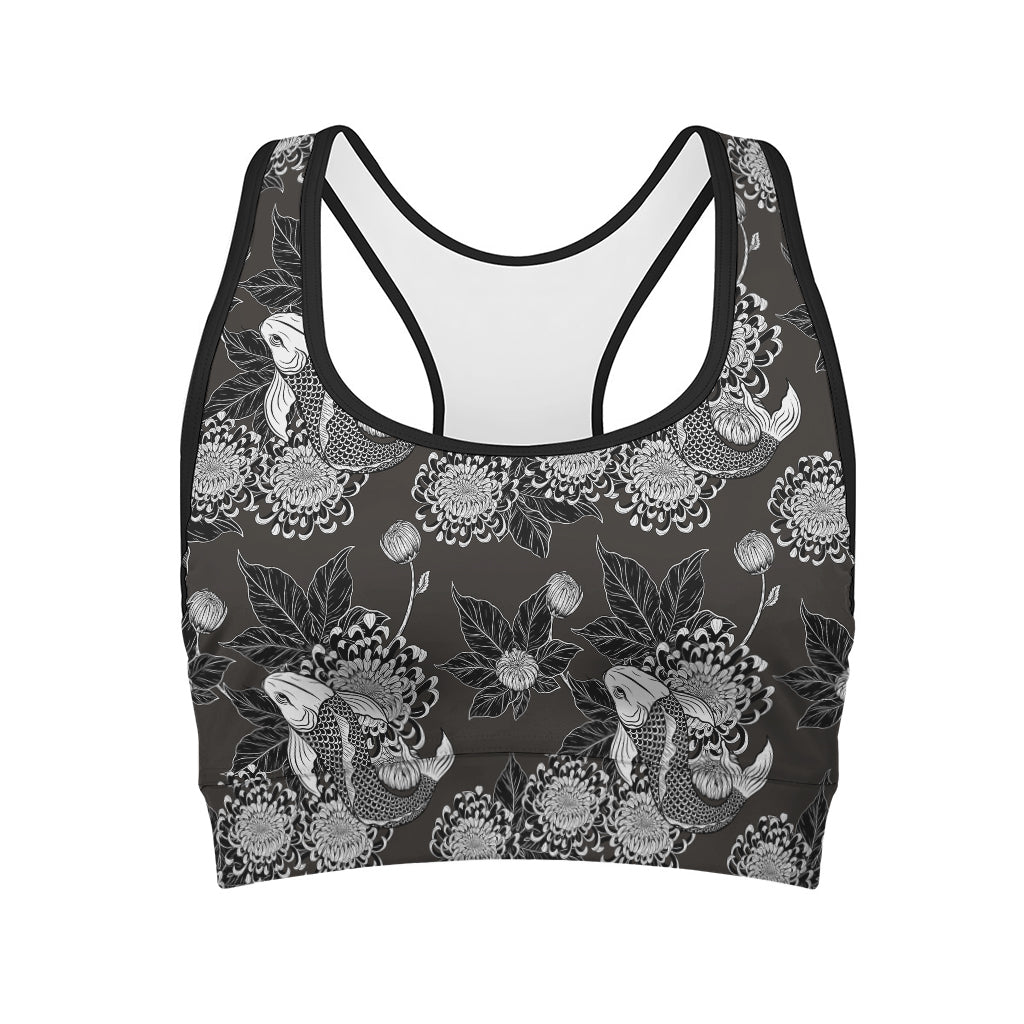 Koi Carp And Chrysanthemum Pattern Print Women's Sports Bra
