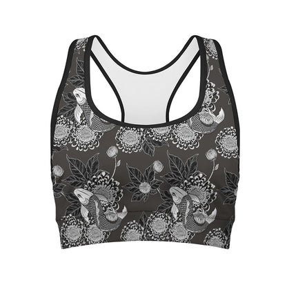 Koi Carp And Chrysanthemum Pattern Print Women's Sports Bra