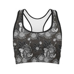 Koi Carp And Chrysanthemum Pattern Print Women's Sports Bra