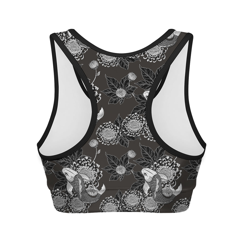 Koi Carp And Chrysanthemum Pattern Print Women's Sports Bra