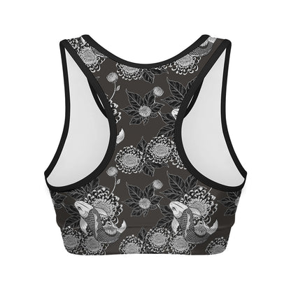 Koi Carp And Chrysanthemum Pattern Print Women's Sports Bra