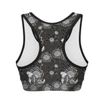 Koi Carp And Chrysanthemum Pattern Print Women's Sports Bra