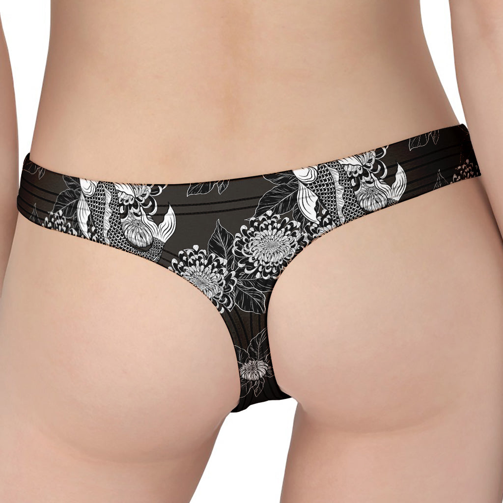 Koi Carp And Chrysanthemum Pattern Print Women's Thong