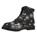 Koi Carp And Chrysanthemum Pattern Print Padded Collar Lace Up Boots