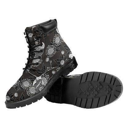 Koi Carp And Chrysanthemum Pattern Print Work Boots