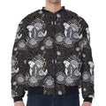 Koi Carp And Chrysanthemum Pattern Print Zip Sleeve Bomber Jacket