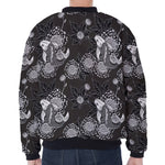 Koi Carp And Chrysanthemum Pattern Print Zip Sleeve Bomber Jacket