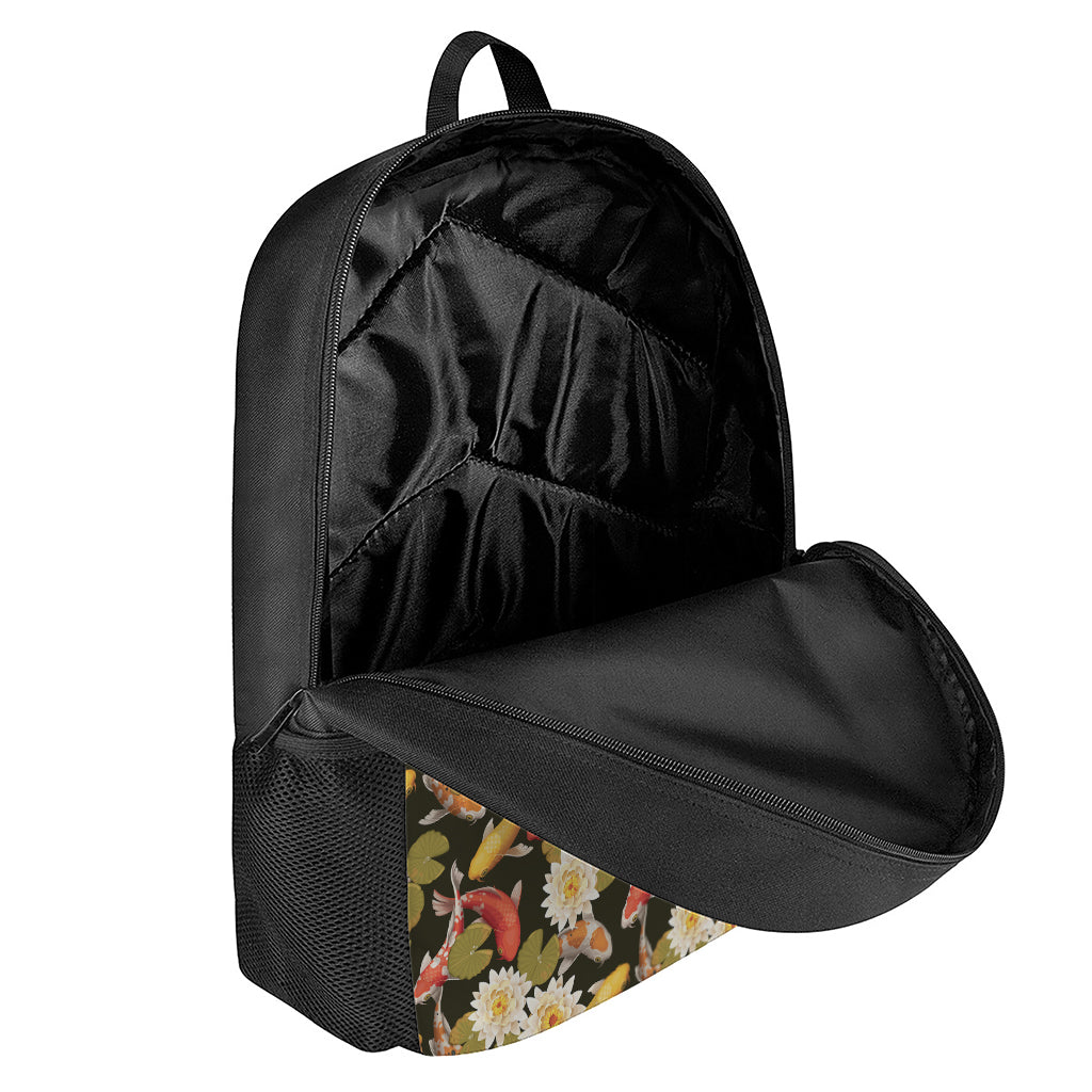 Koi Carp And Lotus Pattern Print 17 Inch Backpack