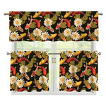 Koi Carp And Lotus Pattern Print 3 Piece Kitchen Curtains