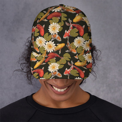 Koi Carp And Lotus Pattern Print Baseball Cap