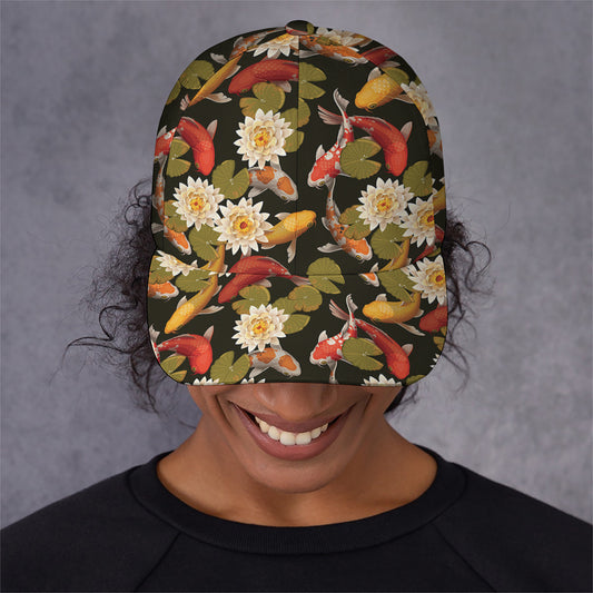 Koi Carp And Lotus Pattern Print Baseball Cap
