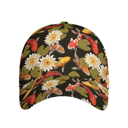 Koi Carp And Lotus Pattern Print Baseball Cap