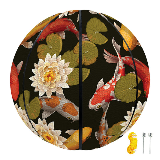 Koi Carp And Lotus Pattern Print Basketball