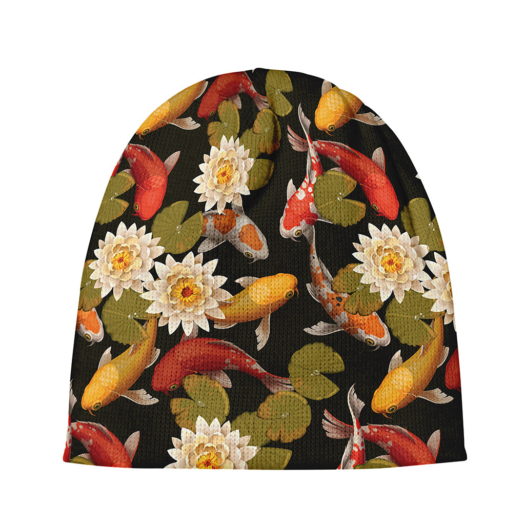 Koi Carp And Lotus Pattern Print Beanie