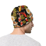 Koi Carp And Lotus Pattern Print Beanie
