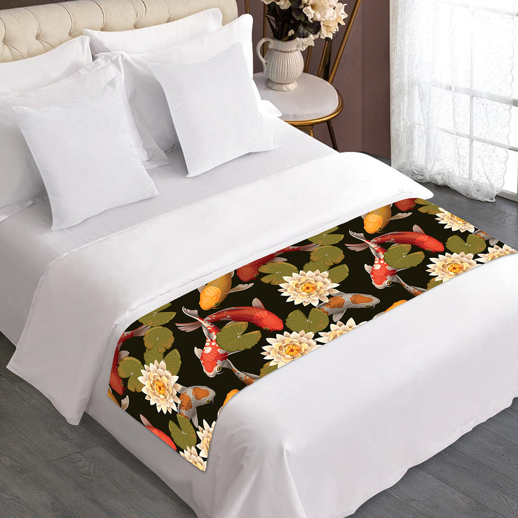 Koi Carp And Lotus Pattern Print Bed Runner