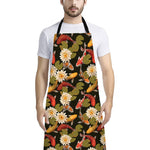 Koi Carp And Lotus Pattern Print Bib Apron With Pocket