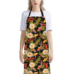 Koi Carp And Lotus Pattern Print Bib Apron With Pocket