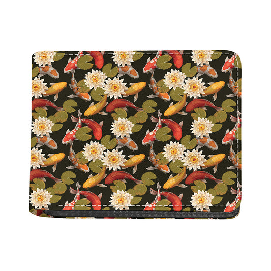 Koi Carp And Lotus Pattern Print Bifold Wallet