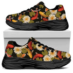 Koi Carp And Lotus Pattern Print Black Chunky Shoes