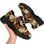 Koi Carp And Lotus Pattern Print Black Chunky Shoes