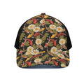 Koi Carp And Lotus Pattern Print Black Mesh Trucker Hat