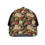 Koi Carp And Lotus Pattern Print Black Mesh Trucker Cap