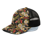 Koi Carp And Lotus Pattern Print Black Mesh Trucker Cap