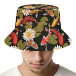 Koi Carp And Lotus Pattern Print Bucket Hat