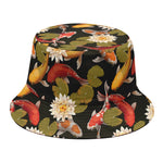 Koi Carp And Lotus Pattern Print Bucket Hat