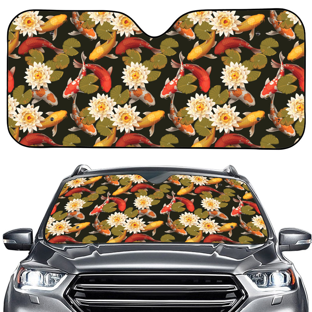 Koi Carp And Lotus Pattern Print Car Windshield Sun Shade