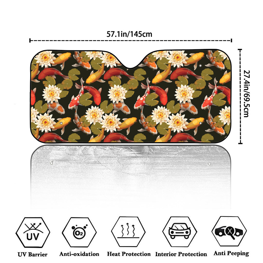 Koi Carp And Lotus Pattern Print Car Windshield Sun Shade
