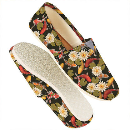 Koi Carp And Lotus Pattern Print Casual Shoes