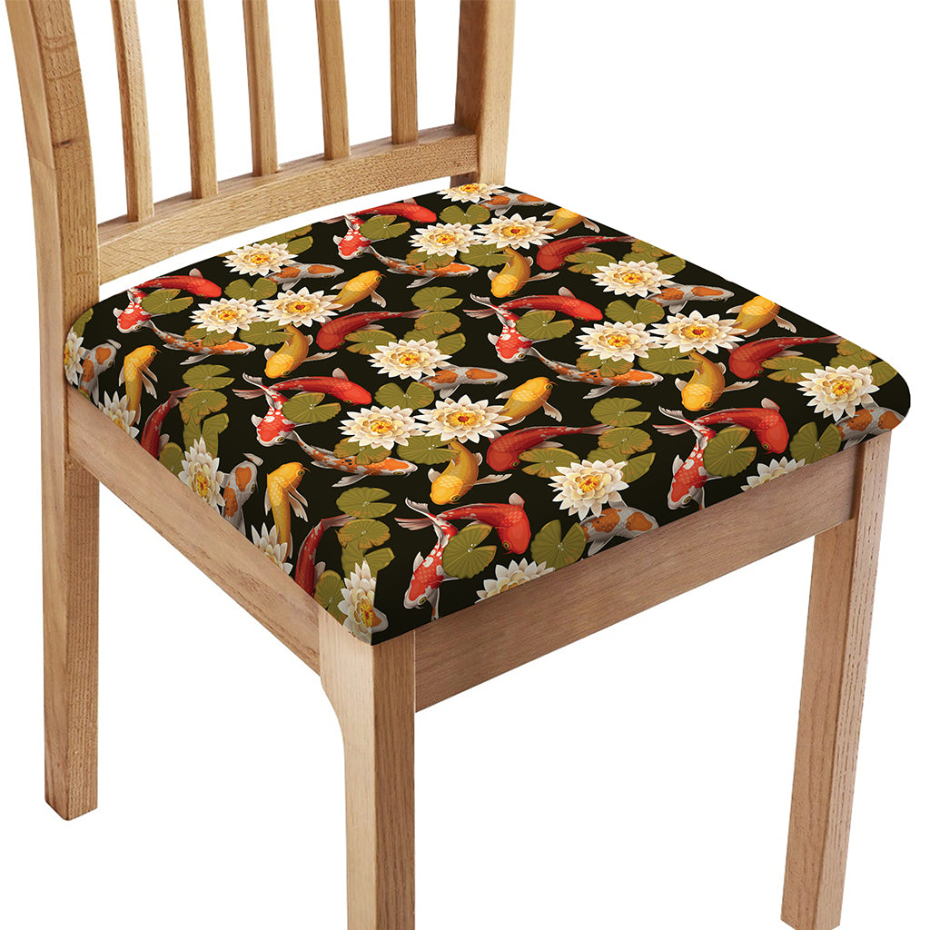 Koi Carp And Lotus Pattern Print Chair Cushion Cover
