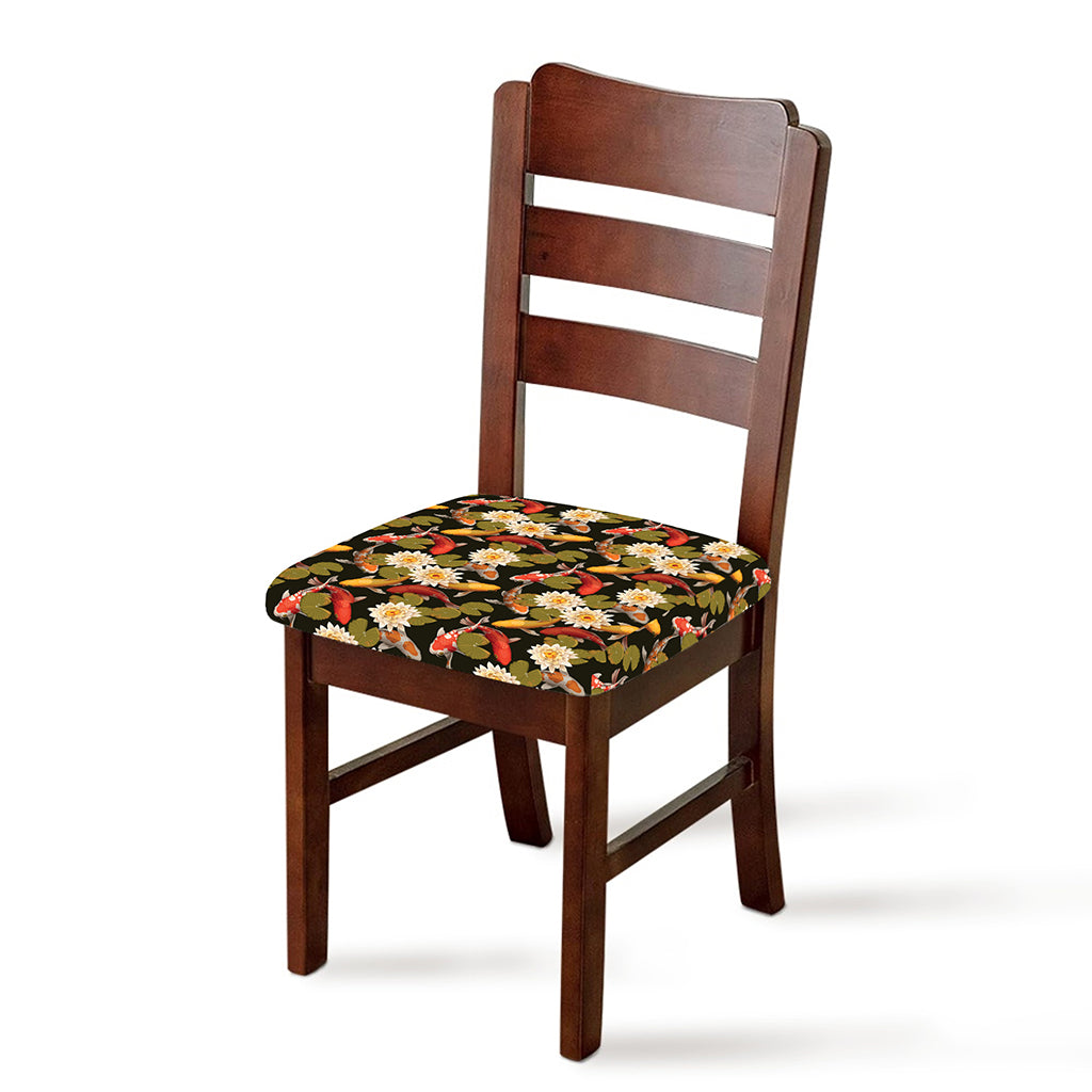 Koi Carp And Lotus Pattern Print Chair Cushion Cover