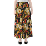 Koi Carp And Lotus Pattern Print Chiffon Maxi Skirt