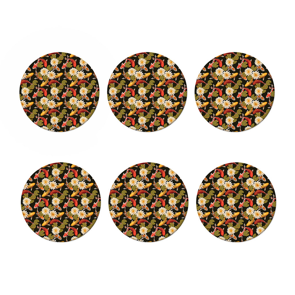 Koi Carp And Lotus Pattern Print Coaster Set