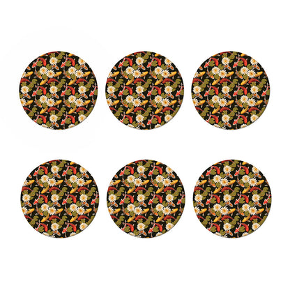 Koi Carp And Lotus Pattern Print Coaster Set