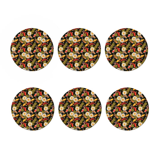 Koi Carp And Lotus Pattern Print Coaster Set