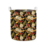 Koi Carp And Lotus Pattern Print Collapsible Laundry Basket