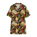 Koi Carp And Lotus Pattern Print Cotton Hawaiian Shirt