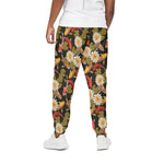 Koi Carp And Lotus Pattern Print Cotton Pants