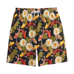 Koi Carp And Lotus Pattern Print Cotton Shorts