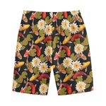 Koi Carp And Lotus Pattern Print Cotton Shorts