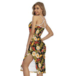 Koi Carp And Lotus Pattern Print Cross Back Cami Dress